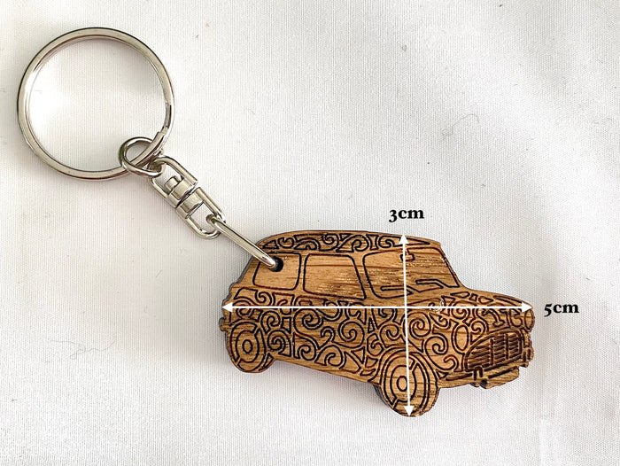 Wood Mini Car Keychain - Decorative Keyring with Gift Bag