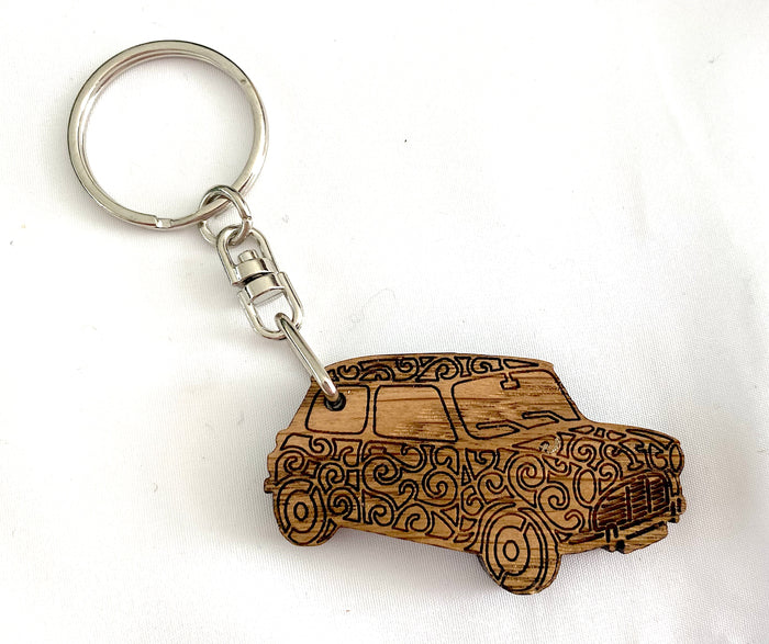 Wood Mini Car Keychain - Decorative Keyring with Gift Bag