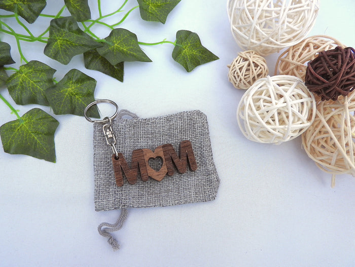 Wood MUM Keychain - Mom Keyring with Gift Bag