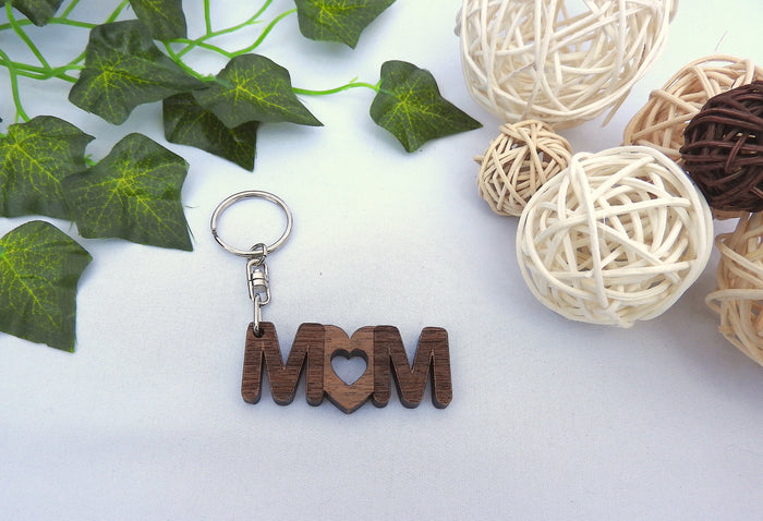 Wood MUM Keychain - Mom Keyring with Gift Bag