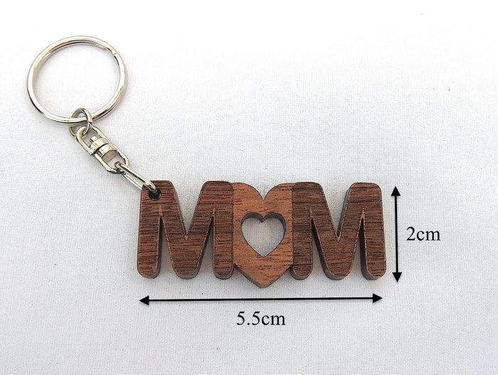 Wood MUM Keychain - Mom Keyring with Gift Bag