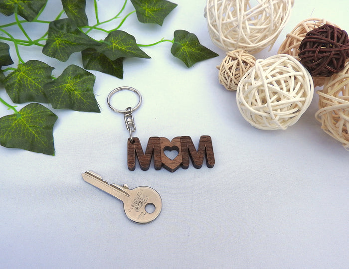 Wood MUM Keychain - Mom Keyring with Gift Bag