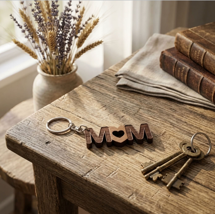 Wood MUM Keychain - Mom Keyring with Gift Bag
