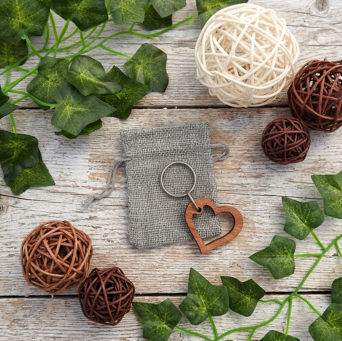 Wood Open Heart Keyring
