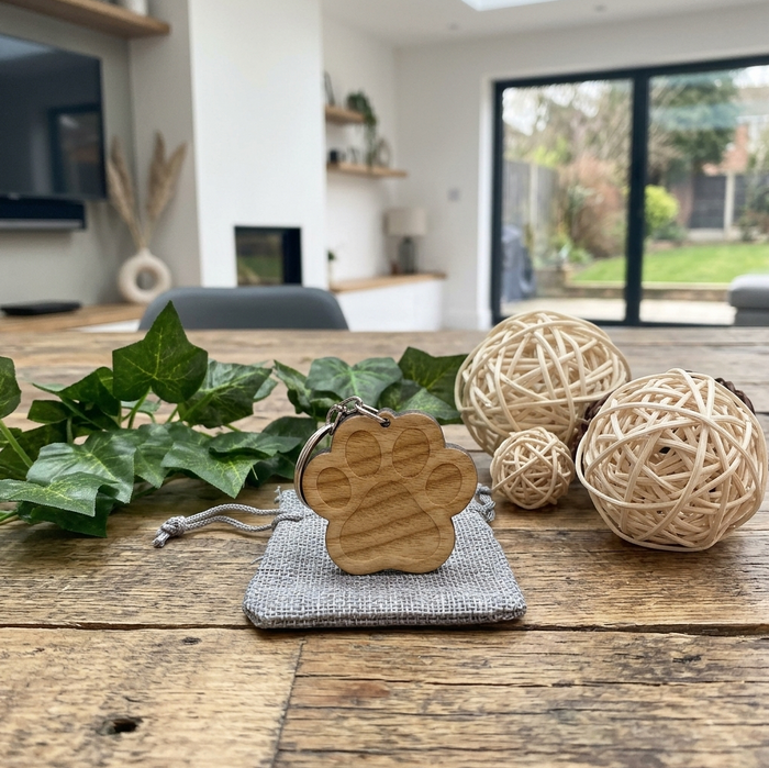 Wood Paw Print Keyring