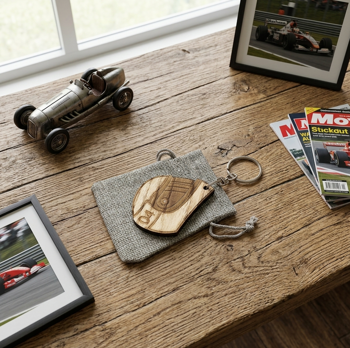Wood Racing Helmet Keychain