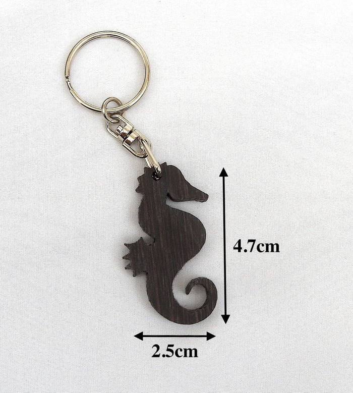 Wood Seahorse Keychain