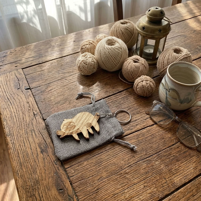 Wood Sloth Keychain
