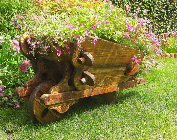 Wood Wheelbarrow Planter – Decorative Outdoor Garden & Patio Planter