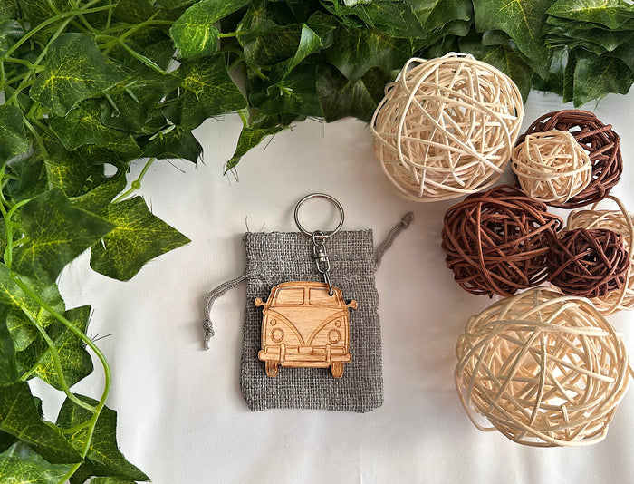 Wooden Camper Van Keychain