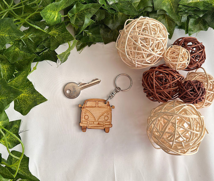 Wooden Camper Van Keychain