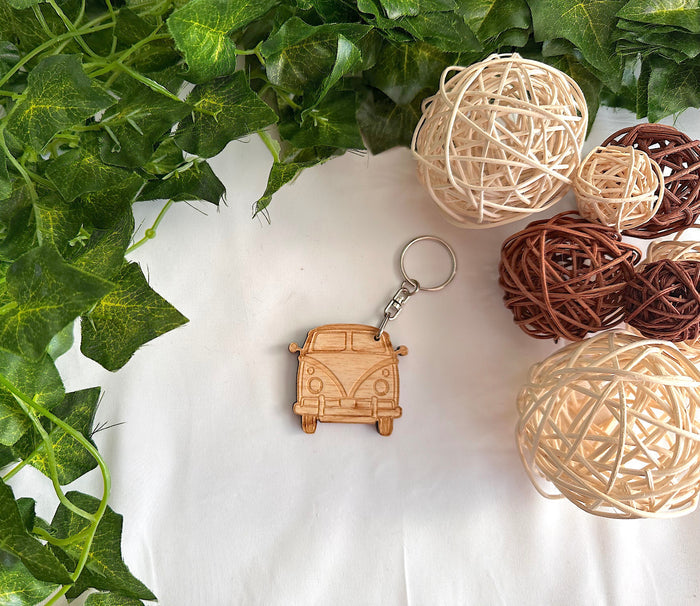 Wooden Camper Van Keychain